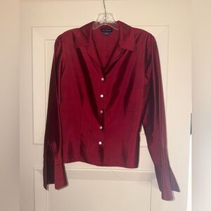 Ann Taylor Burgundy Silk Button Up Blouse